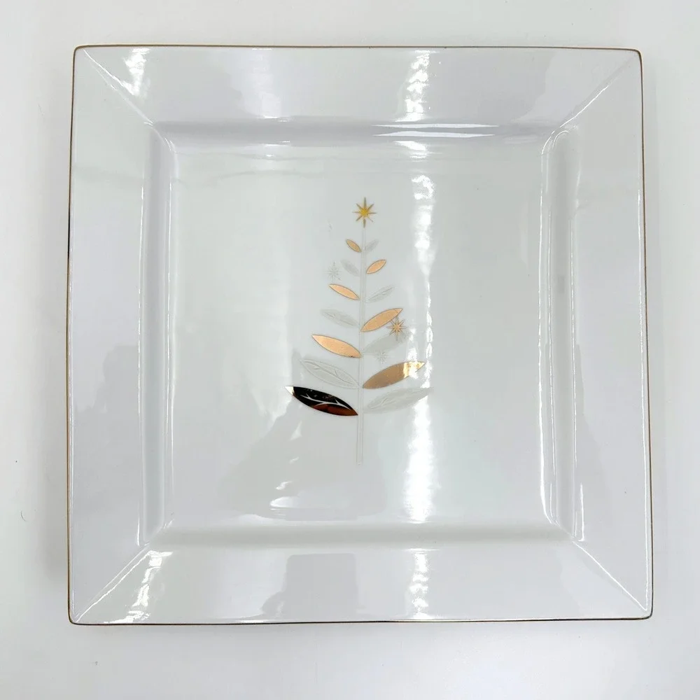 Gourmet Fitz and Floyd Trees In Gold Serving Platter Set of 2 Christmas Holiday